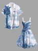 Robe Ligne A Plante Tropicale et Arbre de Noix de Coco Imprimés de Grande Taille - Bleu S