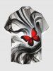 Plus Size Ink Painting Ribbon Butterfly Print Hawaii Ombre Button Pocket Shirt For Men -  