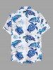 Chemise Décontractée Boutonnée Coquille Etoile de Mer Imprimées avec Poche de Grande Taille pour Homme - Bleu XL
