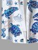 Chemise Décontractée Boutonnée Coquille Etoile de Mer Imprimées avec Poche de Grande Taille pour Homme - Bleu XL