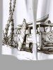 Plus Size Coconut Tree Sea Car Print Hawaii Two Tone Button Pocket Shirt For Men -  