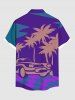 Chemise hawaïenne à poches boutons, imprimé géométrique colorblock avec motif de cocotier et voiture, grande taille, pour hommes - Pourpre  6XL