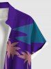 Chemise hawaïenne à poches boutons, imprimé géométrique colorblock avec motif de cocotier et voiture, grande taille, pour hommes - Pourpre  6XL