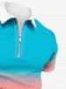 Plus Size Coconut Tree Seascape Ombre Colorblock Print Zipper Hawaii Polo Shirt For Men -  