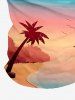 Plus Size Coconut Tree Seascape Ombre Colorblock Print Zipper Hawaii Polo Shirt For Men -  