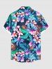 Plus Size Tropical Leaf Flower Print Buttons Pocket Hawaii Shirt For Men -  