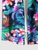 Plus Size Tropical Leaf Flower Print Buttons Pocket Hawaii Shirt For Men -  