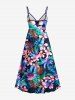 Plus Size Tropical Leaf Flower Print Surplice Hawaii Cami Dress -  
