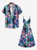 Plus Size Tropical Leaf Flower Print Surplice Hawaii Cami Dress -  