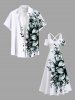 Maxi Robe Croisée Fleur Feuille Imprimées à Epaule Dénudée de Grande Taille - Blanc L