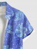 Chemise Fleurs Imprimé de Grande Taille avec Poche à Pois avec Boutons - Bleu Ciel 5XL