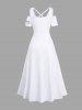 Maxi Robe Croisée Fleur Feuille Imprimées à Epaule Dénudée de Grande Taille - Blanc 6X