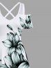 Maxi Robe Croisée Fleur Feuille Imprimées à Epaule Dénudée de Grande Taille - Blanc 6X