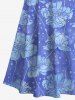 Maxi Robe Croisée Fleur Imprimée à Epaule Dénudée de Grande Taille - Bleu 3X