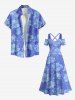 Maxi Robe Croisée Fleur Imprimée à Epaule Dénudée de Grande Taille - Bleu 3X