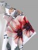 Plus Size Flower Leaf Print Buttons Pocket Hawaii Shirt For Men -  