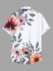 Plus Size Flower Leaf Print Buttons Pocket Hawaii Shirt For Men -  