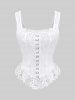 Gothic Pointelle Hollow Out Jacquard Embroidered Lace Trim Peplum Hem Hook and Eye Tank Top -  