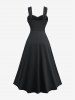Plus Size Floral Embroidery Grommet Lace-up Ruched Lace Trim Tank Dress -  