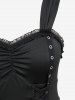 Plus Size Floral Embroidery Grommet Lace-up Ruched Lace Trim Tank Dress -  