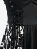 Plus Size Floral Embroidery Grommet Lace-up Ruched Lace Trim Tank Dress -  