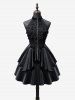 Gothic Rose Flower Applique Lace Jacquard Zipper Ruffles Layered A Line Dress -  