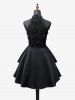 Gothic Rose Flower Applique Lace Jacquard Zipper Ruffles Layered A Line Dress -  