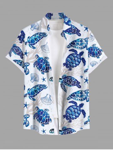 Turtle Shell Starfish Coral Plant Print Plus Size Matching Hawaii Beach Outfit For Couples