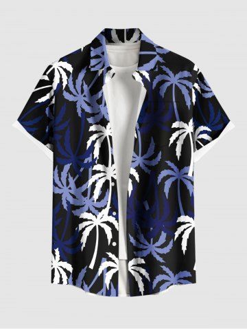 Plus Size Coconut Tree Print Buttons Pocket Hawaii Shirt For Men
