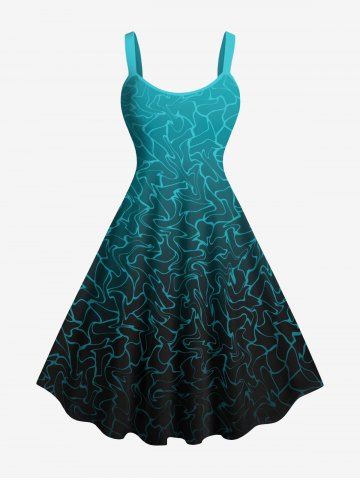 Plus Size Ombre Colorblock Water Ripples Print Hawaii Tank Dress - GREEN - 3X