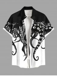 Plus Size Two Tone Octopus Colorblock Print Buttons Pocket Hawaii Shirt For Men -  