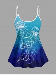 Haut de Tankini Hawaïen à Épaules Dénudées Réglable avec Imprimé Méduse Grande-Taille - Bleu 2X