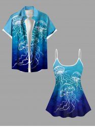 Tenue de Plage Trapèze Grande Taille Ombre Imprimé Méduse - Bleu 