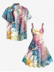 Disdressed Colorful Sunflower Print Plus Size Matching Hawaii Beach Outfit For Couples -  