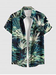 Plus Size Tropical Leaf Print Buttons Pocket Hawaii Shirt For Men -  
