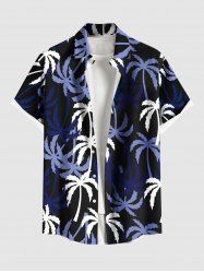 Plus Size Coconut Tree Print Buttons Pocket Hawaii Shirt For Men -  