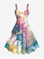 Plus Size Disdressed Colorful Sunflower Print Hawaii Tank Dress -  