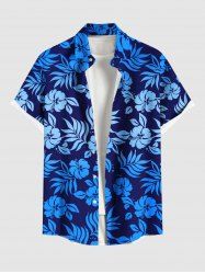 Chemise Imprimé à Fleurs et Feuilles Tropicales à Boutons Grande Taille avec Poche pour Homme - Bleu 4XL