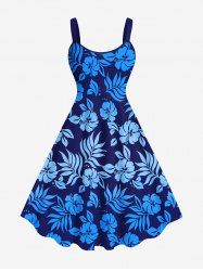 Robe Débardeur Imprimée à Fleurs et Feuilles Tropicales Grande Taille - Bleu 4X