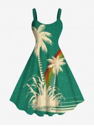 Plus Size Coconut Tree Rainbow Print Hawaii Tank Dress -  