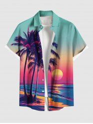 Plus Size Coconut Tree Sun Seascape Ombre Print Buttons Pocket Hawaii Shirt For Men -  