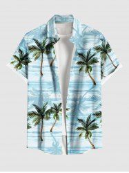 Plus Size Coconut Tree Sea Print Buttons Pocket Hawaii Shirt For Men -  