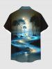 Tenue de Plage Grande Taille à Paillettes Brillantes et Imprimé Arbre 3D pour Couples - Noir 