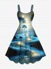 Tenue de Plage Grande Taille à Paillettes Brillantes et Imprimé Arbre 3D pour Couples - Noir 