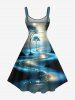 Tenue de Plage Grande Taille à Paillettes Brillantes et Imprimé Arbre 3D pour Couples - Noir 