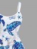 Turtle Shell Starfish Coral Plant Print Plus Size Matching Hawaii Beach Outfit For Couples -  