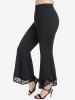 Haut à Bretelle Rayé Tordu et Pantalon Evasé Panneau en Dentelle de Grande Taille - Noir 