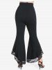 Haut à Bretelle Rayé Tordu et Pantalon Evasé Panneau en Dentelle de Grande Taille - Noir 