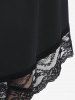 Haut à Bretelle Rayé Tordu et Pantalon Evasé Panneau en Dentelle de Grande Taille - Noir 