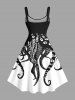 Robe Pieuvre Imprimée en Blocs de Couleurs de Grande Taille - Noir 4X